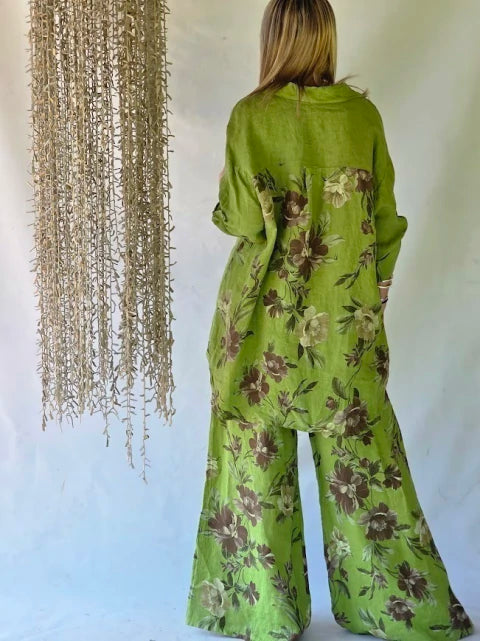 Conjunto Lino Estampado Floral - Verde Prairie