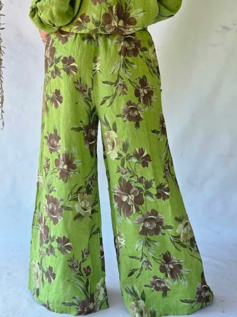 Conjunto Lino Estampado Floral - Verde Prairie