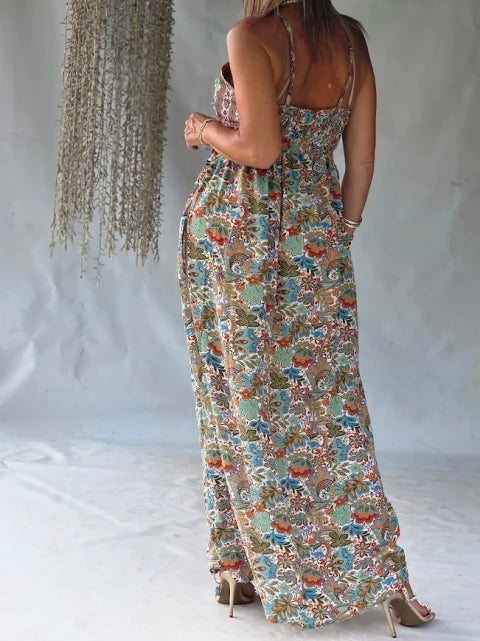 Dress Long Silk Floral - Multicolor Bohemian