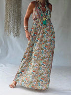Vestido Largo Seda Floral - Multicolor Bohemio