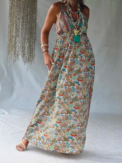 Dress Long Silk Floral - Multicolor Bohemian