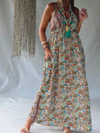 Vestido Largo Seda Floral - Multicolor Bohemio
