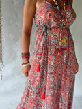 Robe Longue Soie Mandala - Corail & Rouge