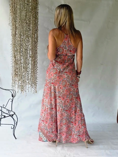Dress Long Silk Mandala - Corail & Red