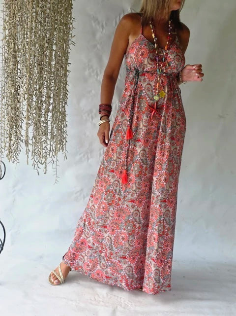 Dress Long Silk Mandala - Corail & Red
