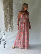 Robe Longue Soie Mandala - Corail & Rouge