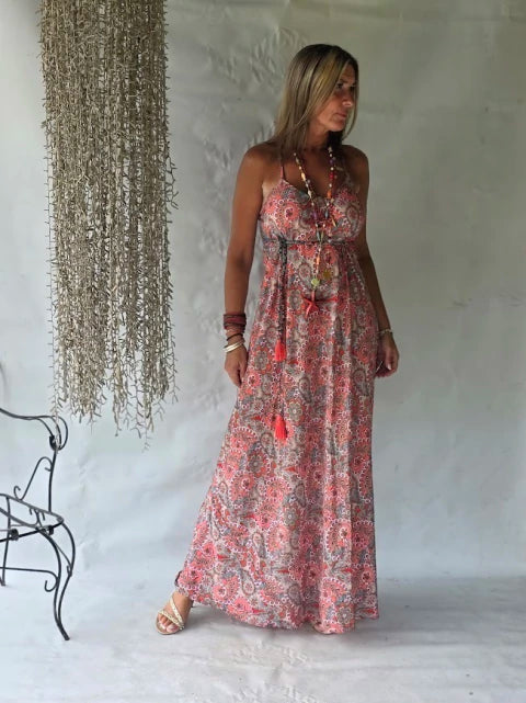 Dress Long Silk Mandala - Corail & Red