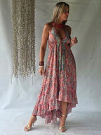 Vestido Largo Seda Volantes - Corail Bohemio