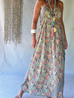 Vestido Largo Seda Paisley - Pastel Dorado