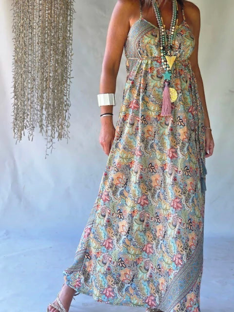 Dress Long Silk Paisley - Pastel Gold