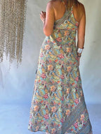 Vestido Largo Seda Paisley - Pastel Dorado