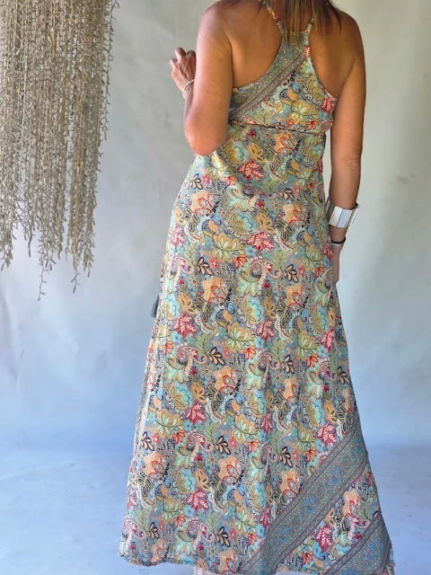 Dress Long Silk Paisley - Pastel Gold