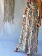 Vestido Largo Seda Paisley - Pastel Dorado