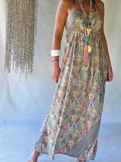 Dress Long Silk Paisley - Pastel Gold