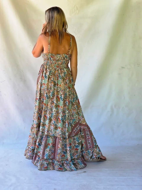 Vestido Largo Seda Bohemio - Multicolor Terracotta