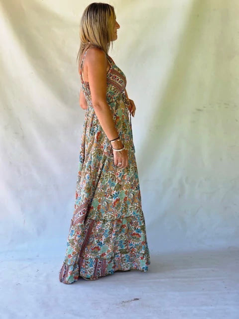 Vestido Largo Seda Bohemio - Multicolor Terracotta