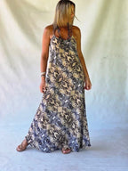 Dress Long Silk Printed - Beige Sauvage