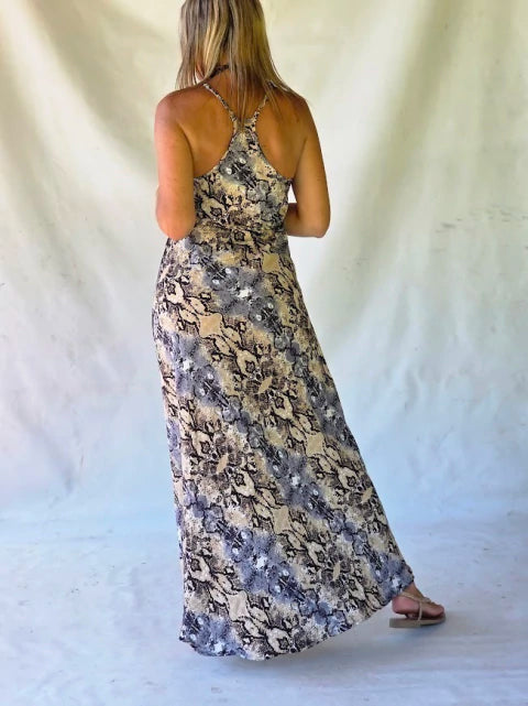 Dress Long Silk Printed - Beige Sauvage