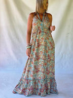Vestido Largo Seda Paisley - Menthe & Terracotta