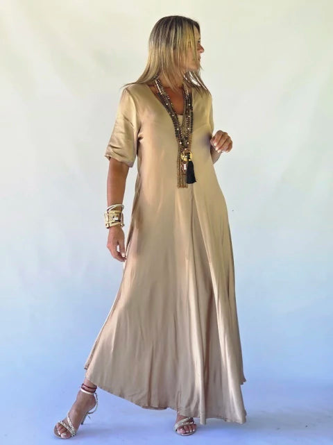 Dress Long Silk Satinée - Gold Champagne